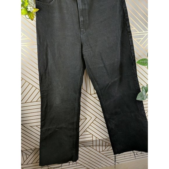 Zara Women's Black Wide Leg Jeans Size 12 zip fly raw hem - Picture 6 of 7